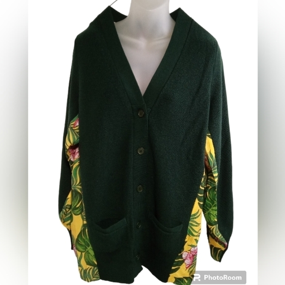 Free People x Sandrine Green Button Front Cardigan Sweater Tropical Floral Small - Picture 1 of 7